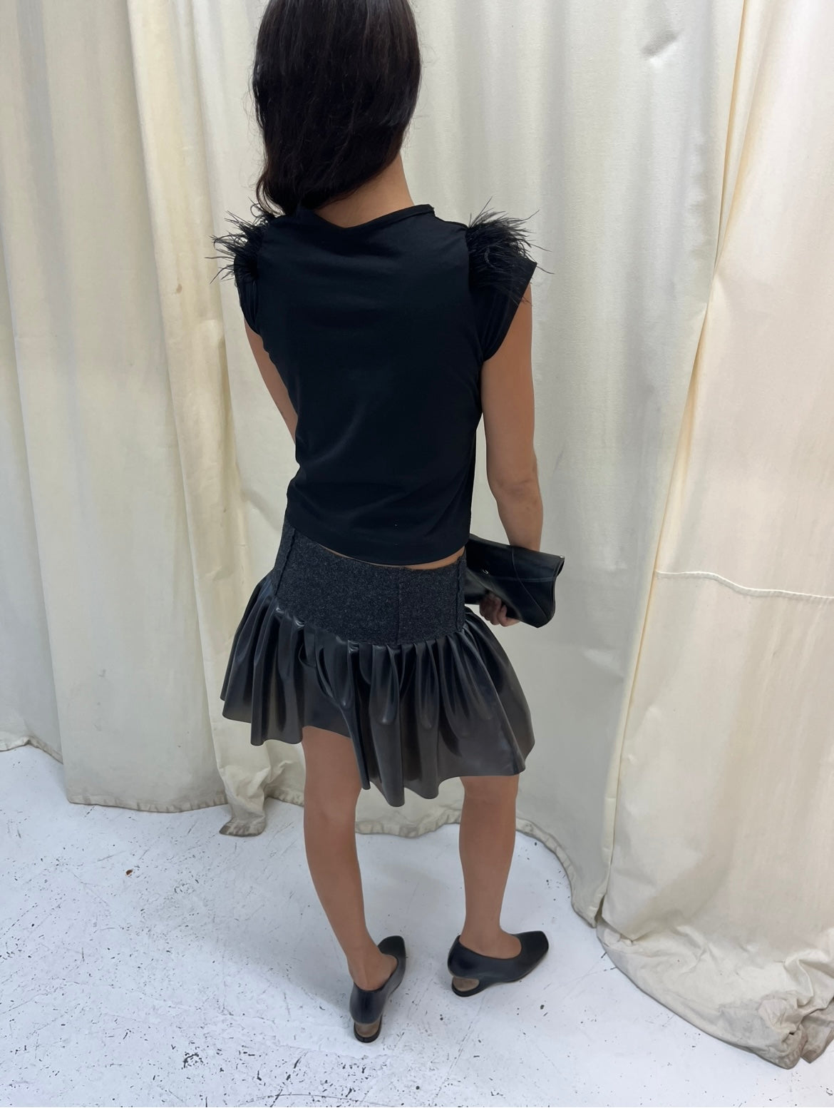 Black Ostrich Feather Baby Tee