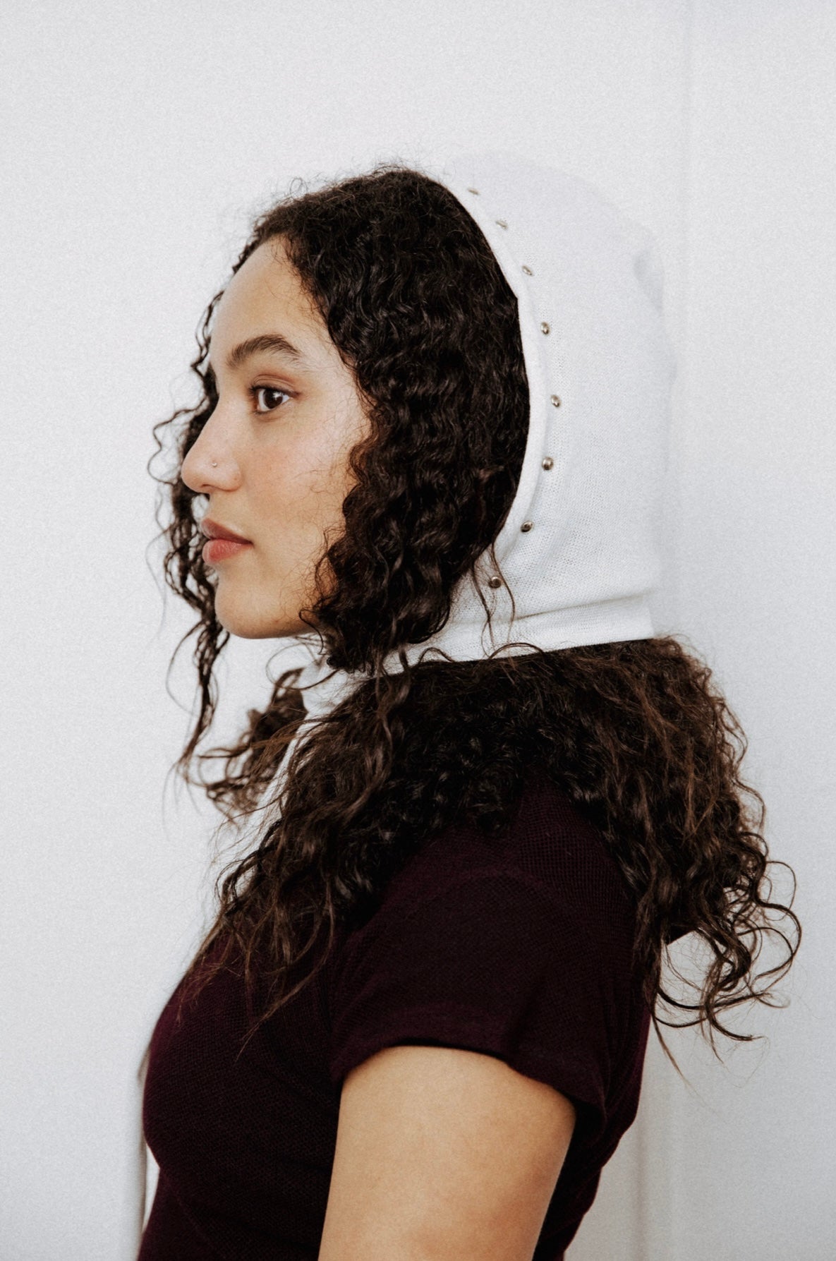 White Knit Studded Bonnet