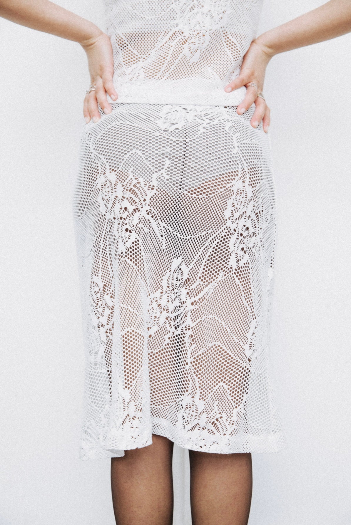 White Crochet Midi Skirt