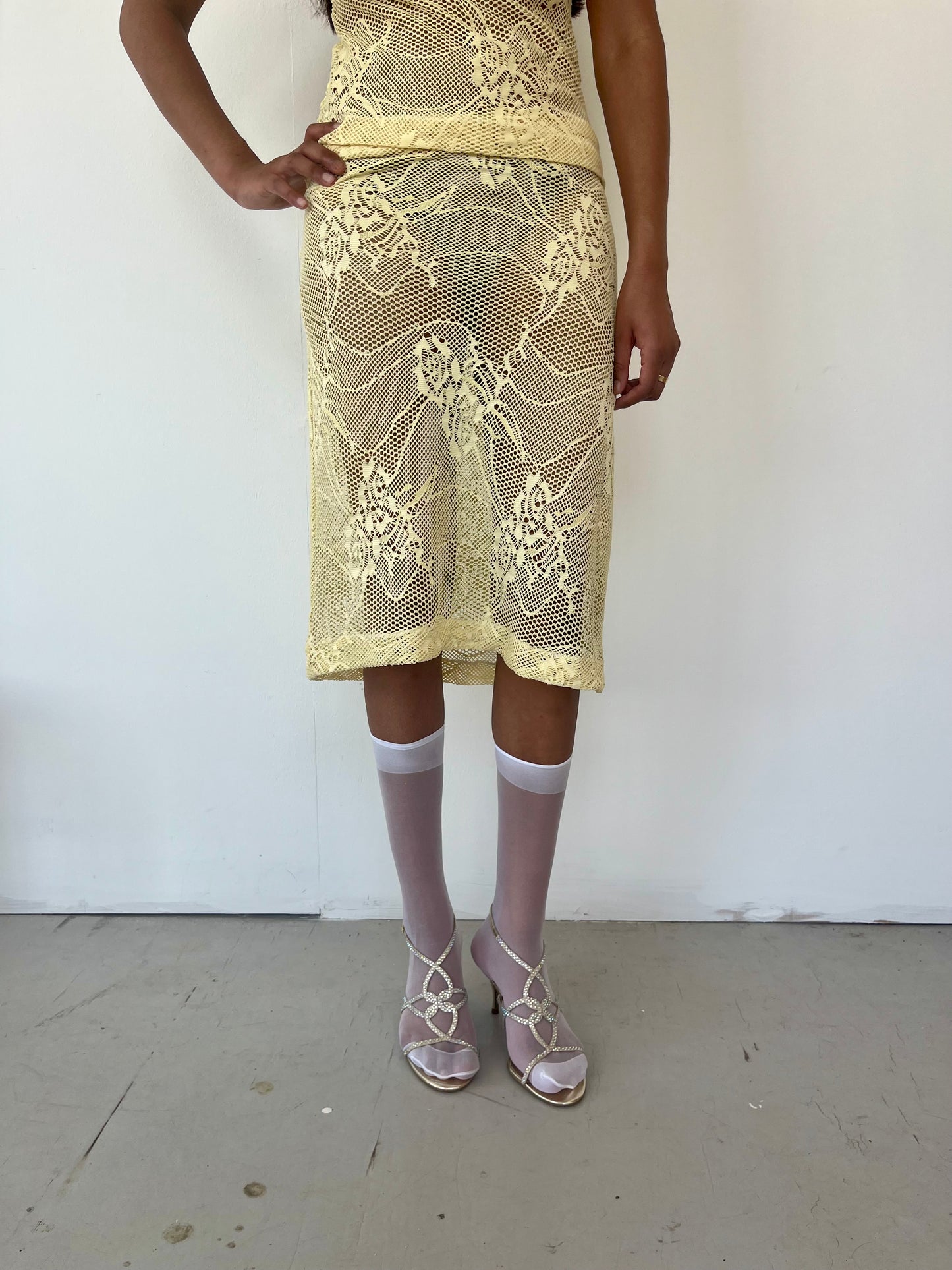 Yellow Crochet Midi Skirt