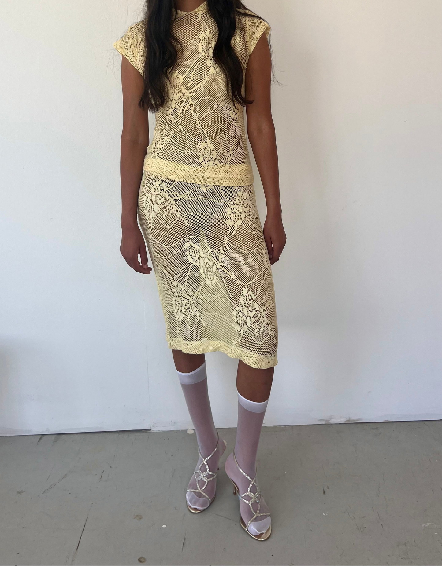 Yellow Crochet Midi Skirt