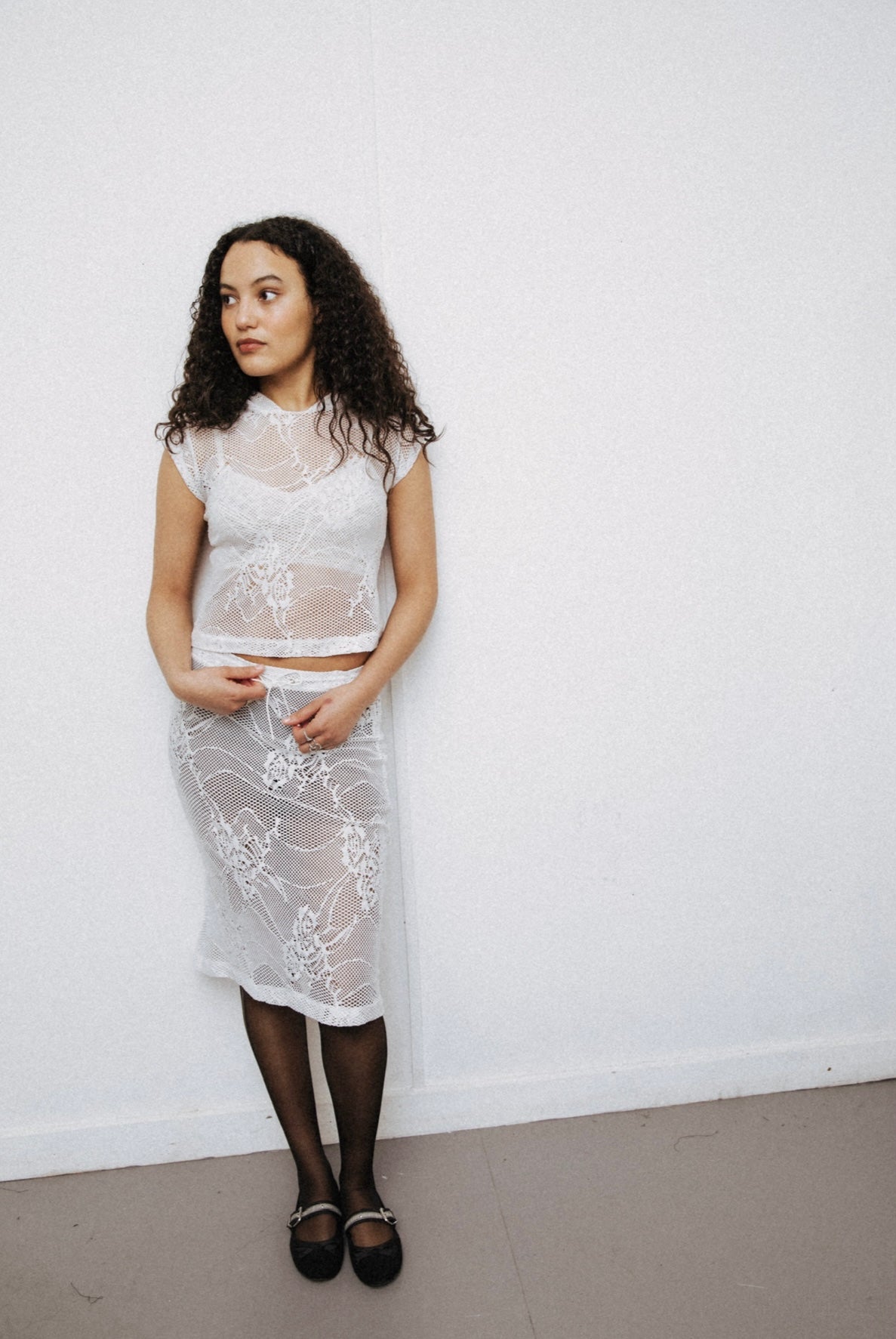 White Crochet Midi Skirt