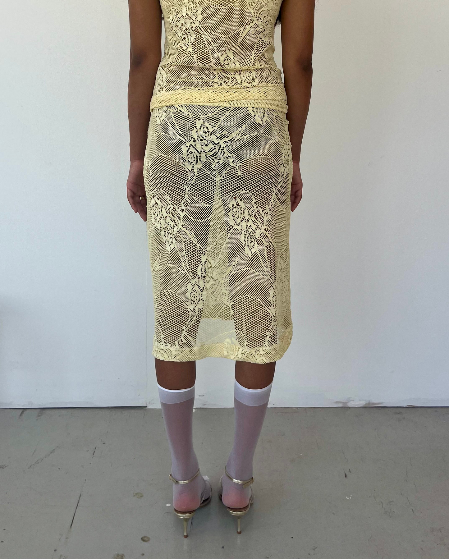 Yellow Crochet Midi Skirt