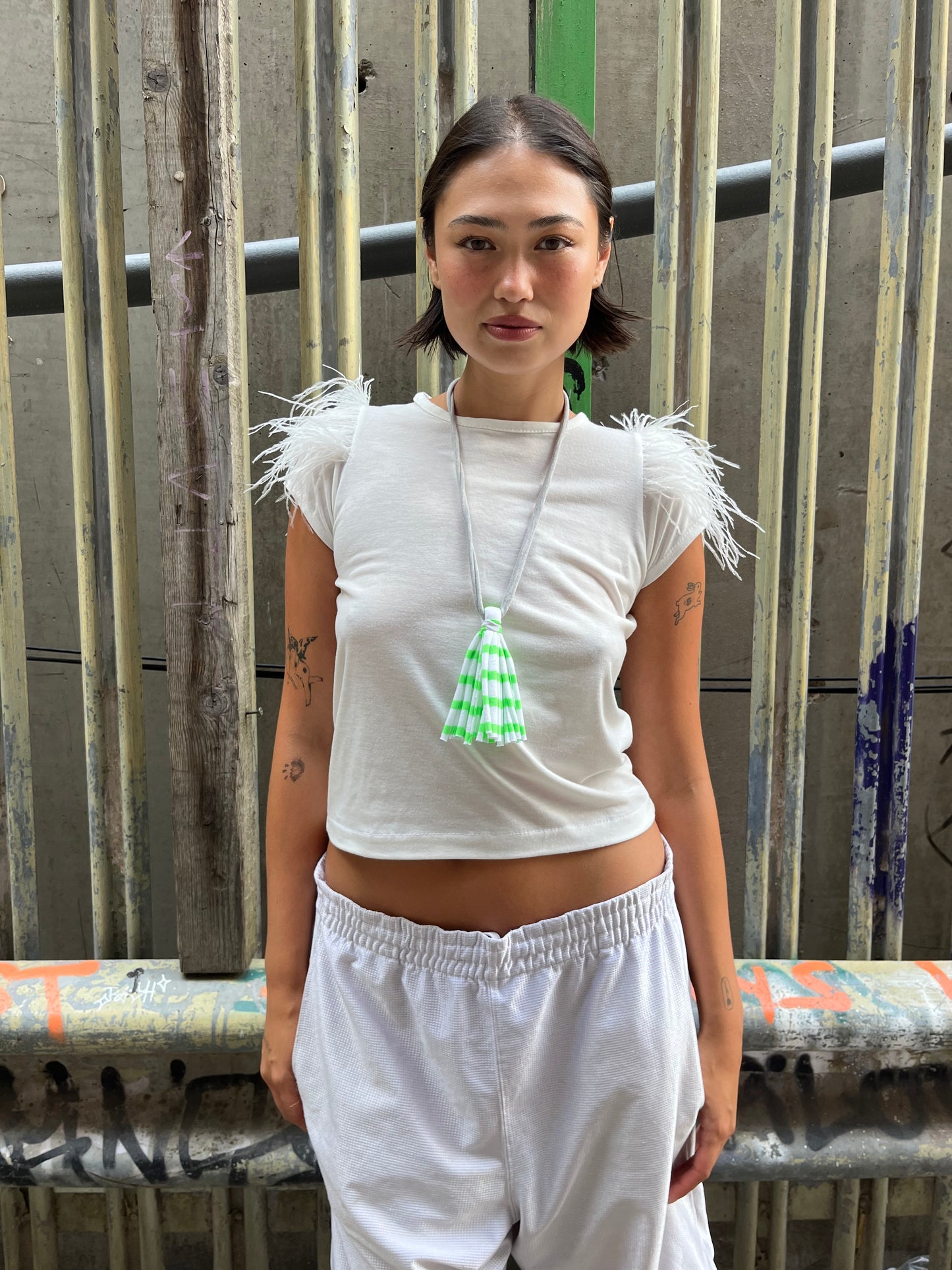 Green and White Tassel Necklace