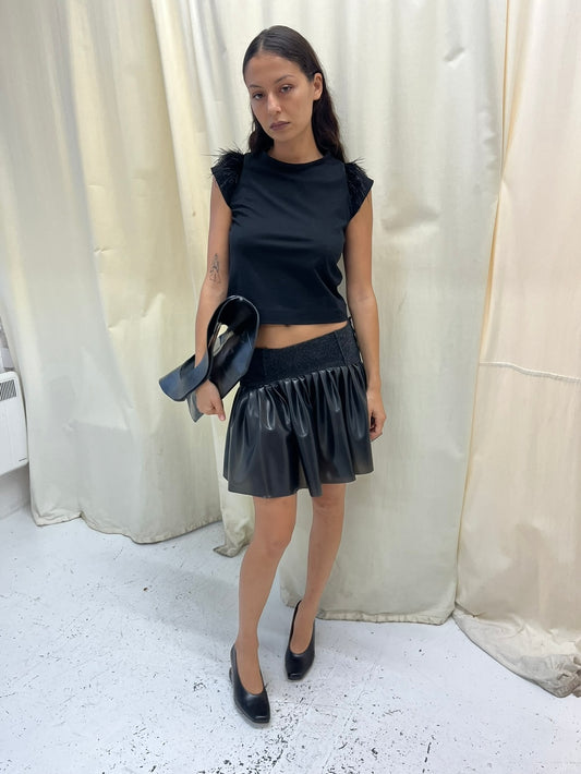 Black Ostrich Feather Baby Tee