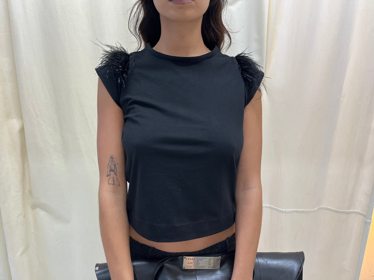 Black Ostrich Feather Baby Tee
