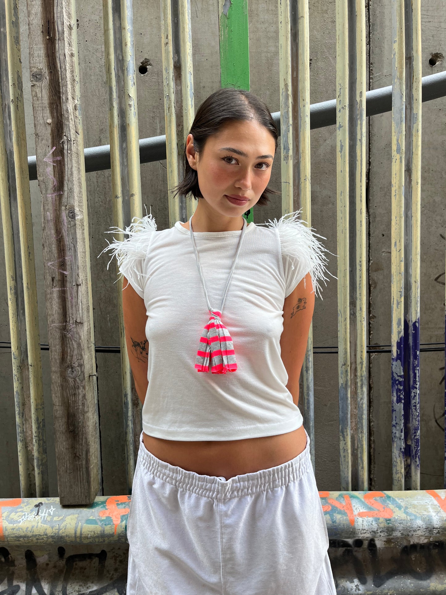Pink & Grey Tassel Necklace