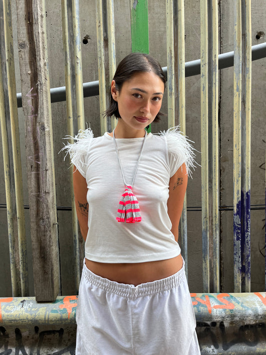 Pink & Grey Tassel Necklace