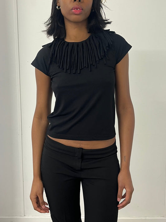 Black Fringe Short Sleeve