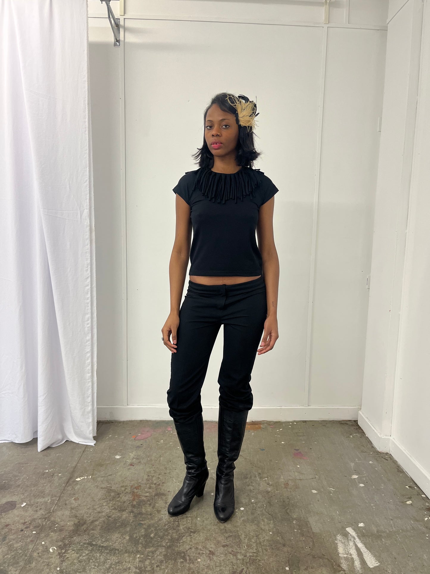 Black Fringe Short Sleeve