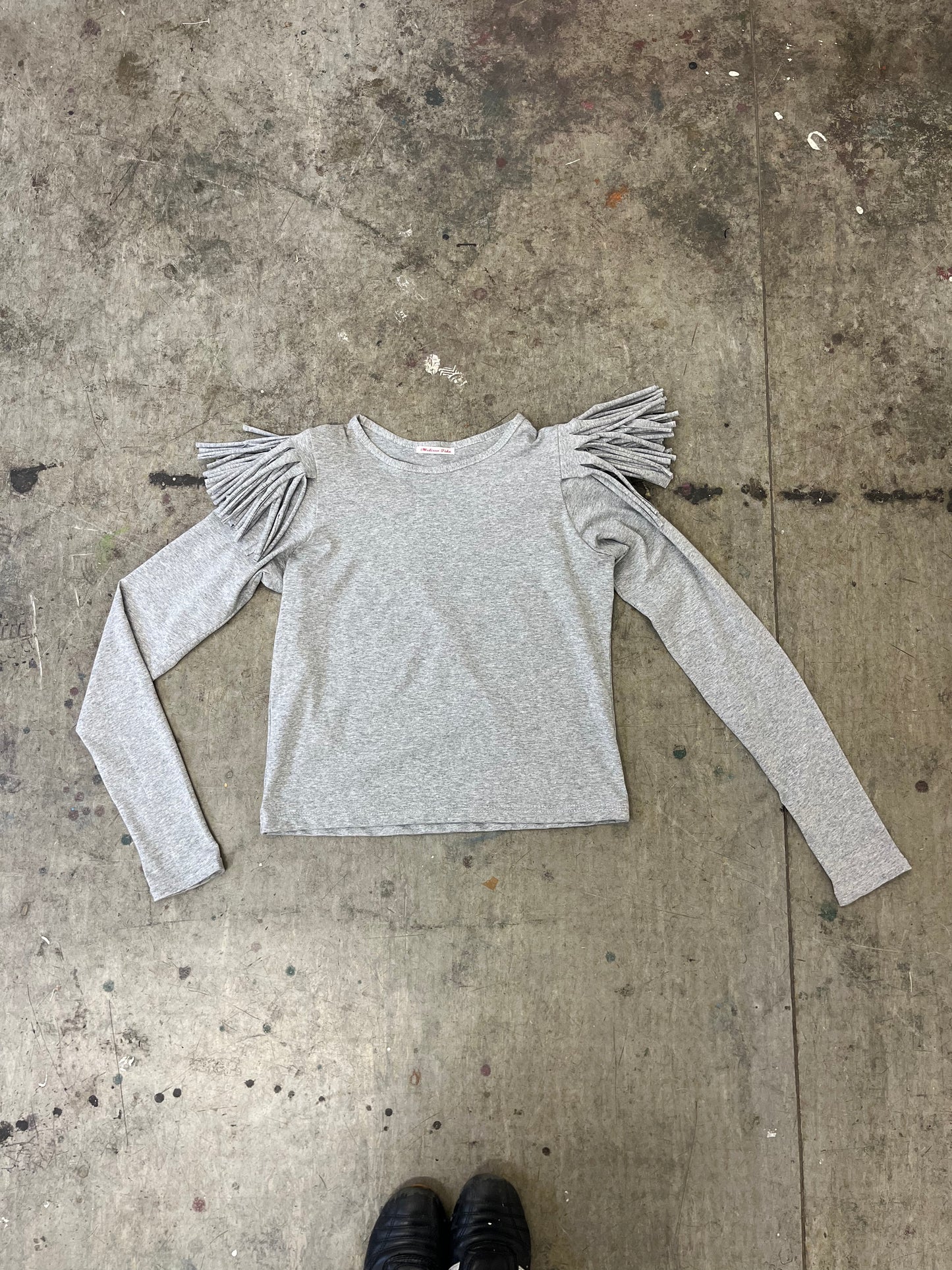 Grey Melange Fringe Long Sleeve