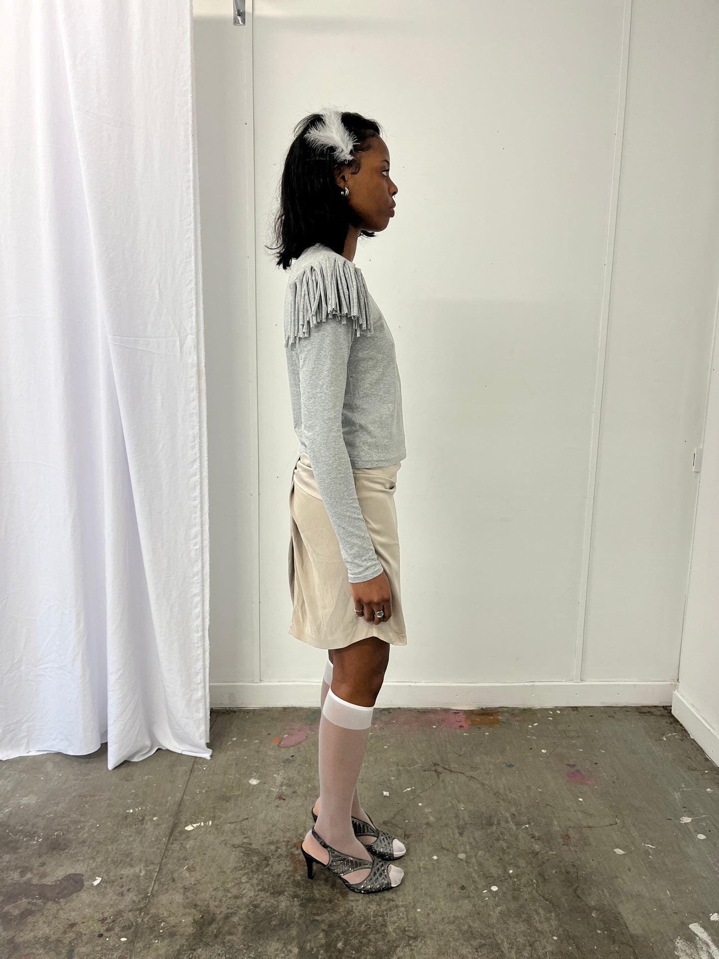 Grey Melange Fringe Long Sleeve